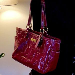 Cranberry red patent leather Coach purse. EUC